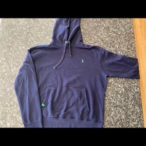 Polo hood sweatshirt. Dark blue with dark green horse